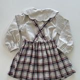 Louise, jupe and top smockée en tartan marine/bordeaux set