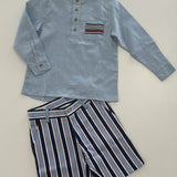 Shirt & Stripe Short Set| Blue