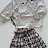 Louise, jupe and top smockée en tartan marine/bordeaux set