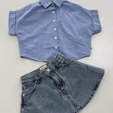Pecan Mini Denim Skirt | Blue Bleach