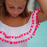 Sissi White Hot Pink Pompon