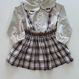 Louise, jupe and top smockée en tartan marine/bordeaux set