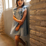 Pine Green Linen Ruffle Dress