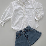Pecan Mini Denim Skirt | Blue Bleach