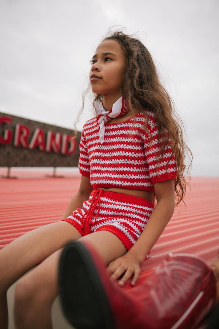 Red/White Short Crochet Set