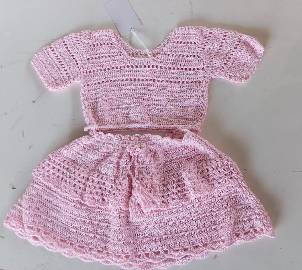 Baby Pink Crochet Top & Skirt