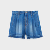 Pethula Pleated Denim Short | Blue stone