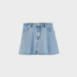 Pecan Mini Denim Skirt | Blue Bleach