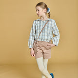 Ambrosie Blouse | Beige Navy Tartan