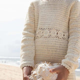 Cream Long Sleeve Crochet Dress
