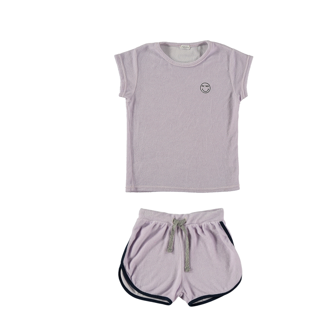 Picnik purple Flower Terry Top & Shorts Set