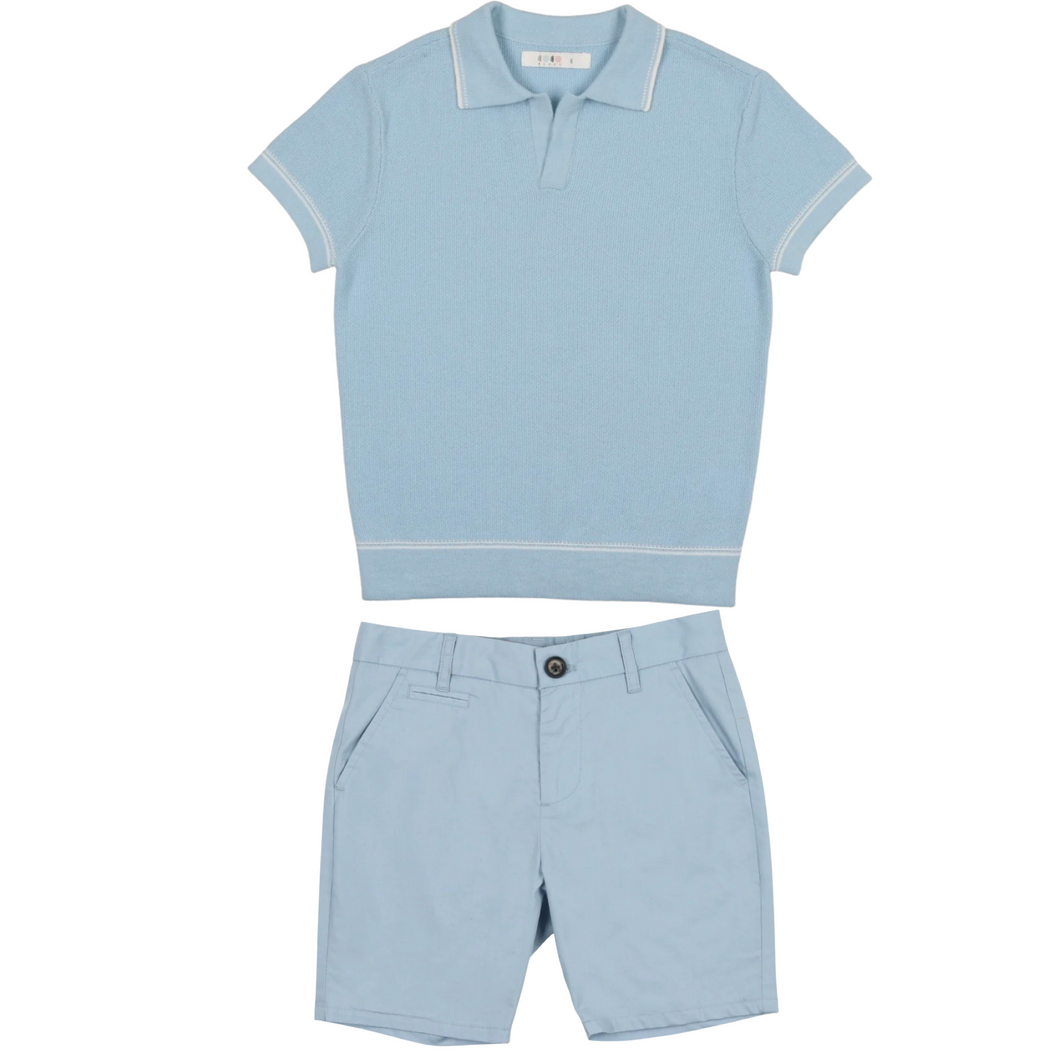 Light Blue Stitched Polo with Poplin Shorts