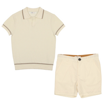 Load image into Gallery viewer, Cream Stitched Polo with Poplin Shorts
