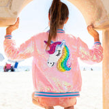 Pretty in Pink Unicorn Sequin Bomber