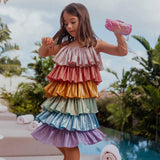 Rainbow Metallic Tiers Dress