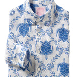 Turtle Trellis Linen Shirt | Blue