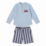 Shirt & Stripe Short Set| Blue