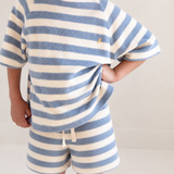 To T-shirt & Robin Short Set | Water Blue Off White Stripe