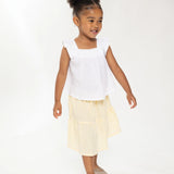 White Seersucker Blouse & Yellow Gingham Midi Skirt Set