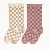 Checkered Lace Top Knee High Socks