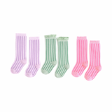 Striped Scalloped Knee High Socks