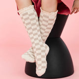 Checkered Lace Top Knee High Socks