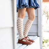 Checkered Lace Top Knee High Socks