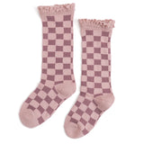 Checkered Lace Top Knee High Socks
