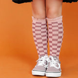 Checkered Lace Top Knee High Socks