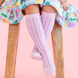 Striped Scalloped Knee High Socks