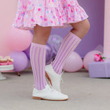Striped Scalloped Knee High Socks