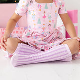 Striped Scalloped Knee High Socks