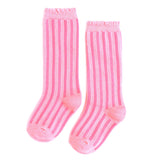 Striped Scalloped Knee High Socks