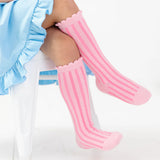 Striped Scalloped Knee High Socks