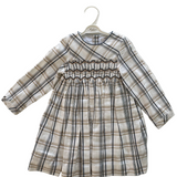 Rachel Dress | Beige Navy Tartan