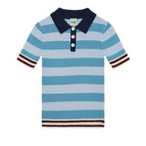 Striped Rib Polo | Sea/Pale Blue