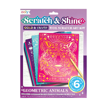 Scratch and shine foil scratch art kit - Geometric animals