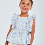 Blouse & Pant Set | Blue/Sand