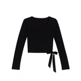 Natalia Athletic Wrap Top | Black