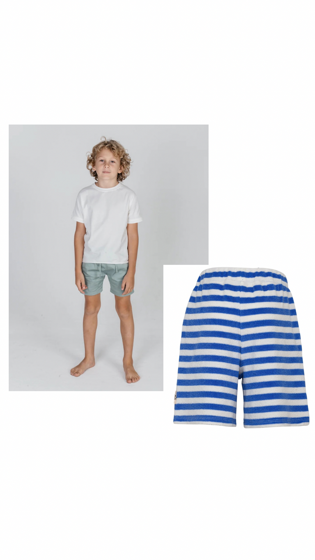 White Tshirt & Terry Striped Shorts Bundle