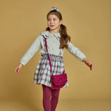 Louise, jupe and top smockée en tartan marine/bordeaux set