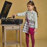 Louise, jupe and top smockée en tartan marine/bordeaux set