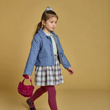 Louise, jupe and top smockée en tartan marine/bordeaux set