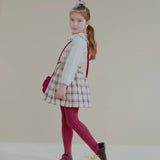 Louise, jupe and top smockée en tartan marine/bordeaux set