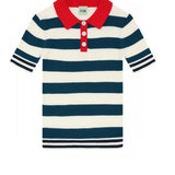 Striped Rib Polo | Ecru/Ocean