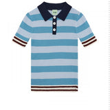 Striped Rib Polo | Sea/Pale Blue