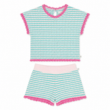 Lola Top & Lara Short Set | Fresh Green Blossom Pink