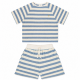 To T-shirt & Robin Short Set | Water Blue Off White Stripe