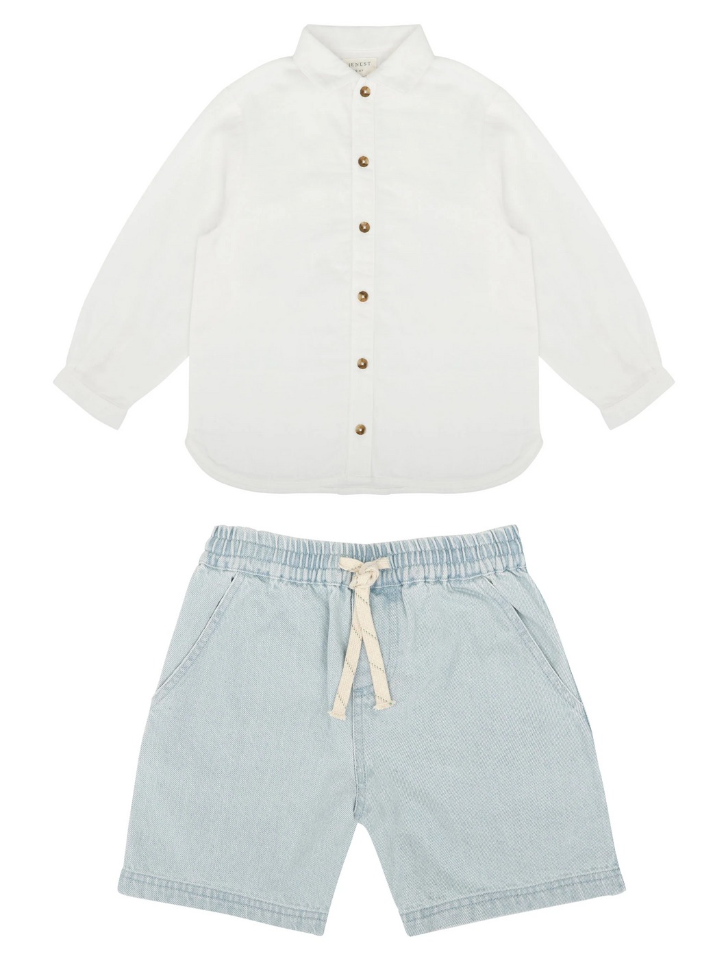 Shell Shirt - Off White & Knox Shorts - Light Wash Set