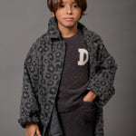 DOUUOD Giacca Romantico padded printed jacket in anthracite and beige - campaign styling